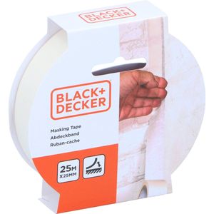 Black &amp; Decker Afplaktape/schilderstape - wit - 25mm x 25m - voor binnen/buiten