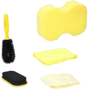 Dunlop Auto reinigingsset 5-delig. schoomaakspons, dashbord shine vanilla, microfiberdoek, chamois en wielborstel geel Kunststof Dunlop Wasborstel