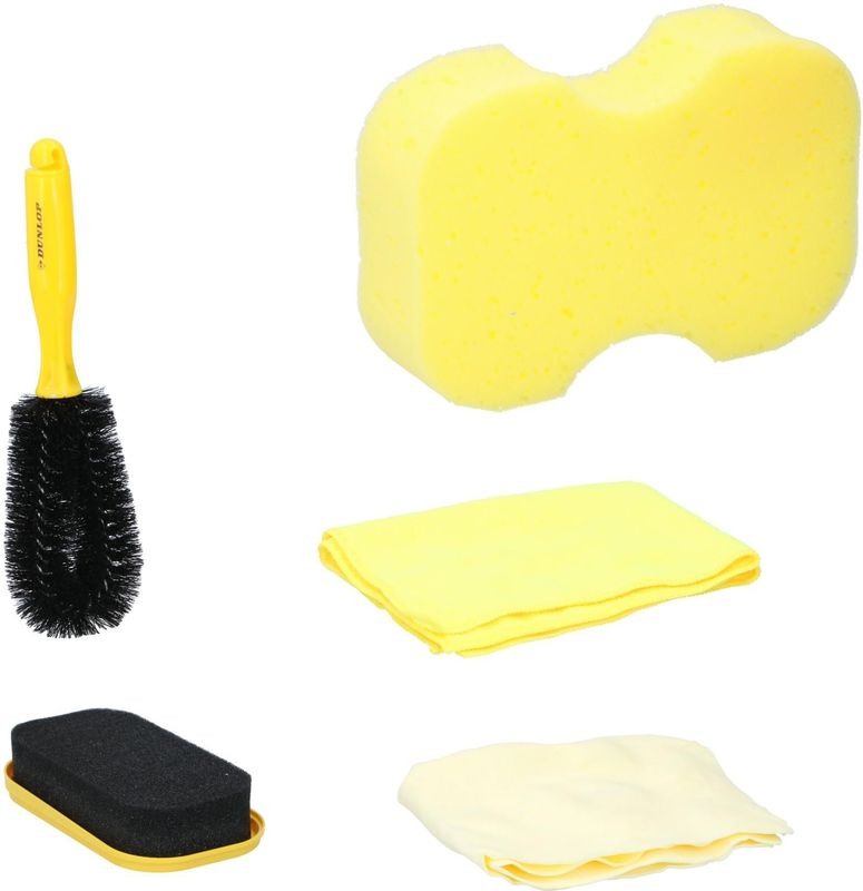 Dunlop - Auto Reinigingsset - 5-delig - Inclusief Schoonmaakspons en Microfiberdoek