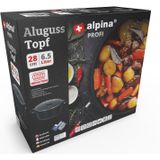 alpina Hapjespan 28CM met Deksel - Geschikt voor alle Fornuizen - Ovenbestendig tot 240°C - Vaatwasser bestendig - Cool-Touch Handgrepen - Zwart