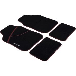 Dunlop Automatten Set - 4 Stuks - 2 Auto Vloermatten 66 x 44 CM - 2 Auto Matten 28 x 42 CM - Anti-Slip - Zwart/Rood