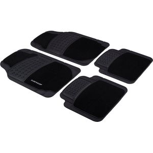Dunlop Automatten Set - 4 Stuks - 2 Auto Vloermatten 65 x 41 CM - 2 Auto Matten 41 x 40 CM - Passend Maken voor Elke Auto - PVC/Polyester - Zwart