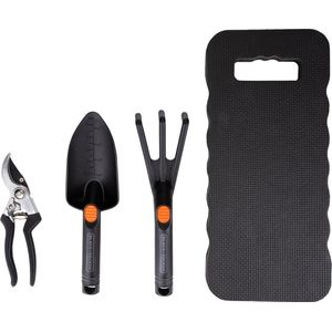 BLACK+DECKER Tuingereedschap Set 4 Stuks - Kniemat, Snoeischaar, Schep en Tuinklauw - 13mm Snijcapaciteit - Zwart/Oranje