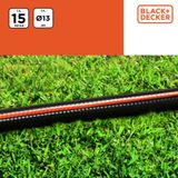 BLACK+DECKER Tuinslang 15 Meter - 13MM - Duurzaam PVC - Tuin Besproeien, Auto Wassen, Zwembad Vullen - Past op Elke Standaard Kraan - Zwart/Oranje