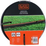 BLACK+DECKER Tuinslang 25 Meter - ⌀19MM - Duurzaam PVC - Tuin Besproeien, Auto Wassen, Zwembad Vullen - Past op Elke Standaard Kraan - Zwart/Oranje