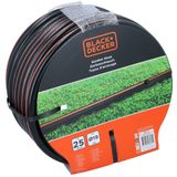 BLACK+DECKER Tuinslang 25 Meter - ⌀19MM - Duurzaam PVC - Tuin Besproeien, Auto Wassen, Zwembad Vullen - Past op Elke Standaard Kraan - Zwart/Oranje