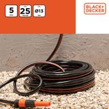 BLACK+DECKER Tuinslang met Koppelingen - Tuinslang Koppelingen Set 5 Stuks - 25 Meter - Max. 6Bar - PVC - Zwart/Oranje