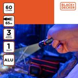 BLACK+DECKER LED Zaklamp 60 Lumen - 1W - AA-Batterij (Excl.) - 65M Bereik - 3 Lichtstanden: Hoog, Laag, Pulserend - Zwart/Oranje