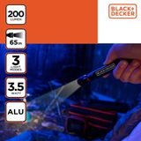 Black+Decker Led-zaklamp, 200 lumen, 3,5 W, 65 m bereik, 3 lichtmodi: hoog, laag, pulserend, zwart/oranje