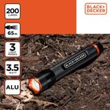 BLACK+DECKER LED Zaklamp 200 Lumen - 3.5W - 65M Bereik - 3 Lichtstanden: Hoog, Laag, Pulserend - Zwart/Oranje