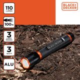 BLACK+DECKER LED Zaklamp 110 Lumen - 3W - 100M Bereik - 3 Lichtstanden: Hoog, Laag, Pulserend - Zwart/Oranje