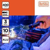 BLACK+DECKER LED Zaklamp 400 Lumen - 10W - 200M Bereik - 3 Lichtstanden: Hoog, Laag, Pulserend - Zwart/Oranje
