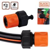 BLACK+DECKER Tuinslang Snelkoppeling - met Waterstop - 5/8'-3/4' - ⌀16-19 mm - Kunststof - Zwart/ Oranje