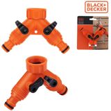 BLACK+DECKER Dubbel Kraanstuk Tuinslang - Tuinslang Koppeling - 3/4"" Kraanaansluitingen - Geïntegreerde Waterstop - Waterstroom Reguleren - Kunststof - Oranje/Zwart