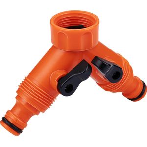 BLACK+DECKER Dubbel Kraanstuk Tuinslang - Tuinslang Koppeling - 3/4"" Kraanaansluitingen - Geïntegreerde Waterstop - Waterstroom Reguleren - Kunststof - Oranje/Zwart