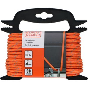 BLACK+DECKER Sjorband met rol 20 meter - incl. sjorbandopwinder - sjorband - transportkabel - elastisch koord - met reflecterende delen - transportmanagement - nylon/kunststof - oranje/zwart