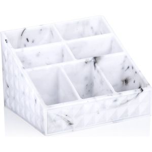 Make-up organizer/opberger - 15 x 12 x 10 cm - marmer look - Make-up spiegeltjes