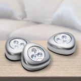 Grundig 5 stuks led-spots kastverlichting touch-lamp werkt op batterijen zelfklevend kunststof zilver