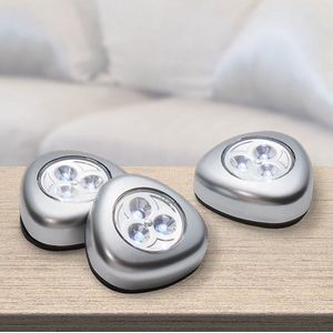 Grundig 5 stuks led-spots kastverlichting touch-lamp werkt op batterijen zelfklevend kunststof zilver