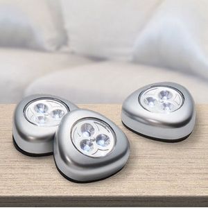 Grundig LED-spots 5 stuks - kastverlichting - touch lamp - werkt op batterijen - zelfklevend - kunststof - zilver