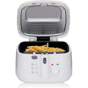 alpina Frituurpan 2.5L - Friteuse met instelbare Thermostaat - Frituur met Kijkvenster en Uitneembare Mand - Frietpan 1800W - Inklapbaar Handvat - Wit