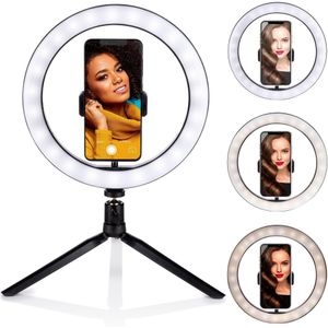 Grundig Selfie Ringlamp op Statief - Ring Light - voor Smartphone - Social Media en Vlogs - LED - Flexibel - 25 cm