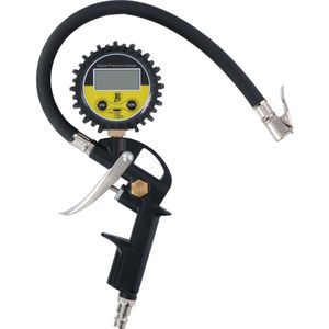 All Ride Digitale Bandenpomp met Drukmeter - PSI/BAR/KPA/KG - Batterij Aangedreven - 30 CM Luchtslang - Past op de meeste Luchtcompressoren - Auto, Fiets, Motor en Vrachtwagen - Zwart