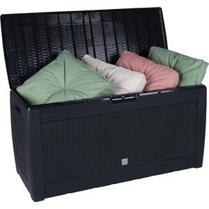 Living Style Garden opbergbox - opbergdoos - in rotanlook - afsluitbaar - met wielen - handgrepen - 310 liter - zwart