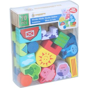 LOVEVERY | The Block Set | Solid Wood Building Blocks and Shapes Houten Opbergdoos, 70 Stuks, 18 kleuren, 20 Activiteiten, Peuter Block Set en Convert in een Pull Car, Leeftijden 12 tot 48 maanden