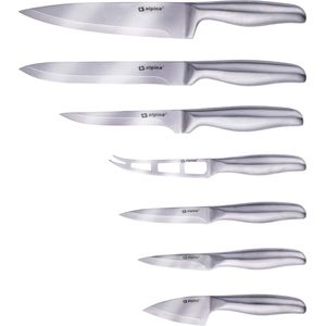 alpina Messenset - 7 Stuks - Koksmes/ Voorsnijmes/ Vleesmes/ Kaasmes/ Stanleymes/ Schilmes/ Zachte Kaasmes - RVS