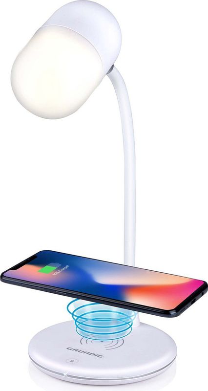 Grundig - Bureaulamp Led - Draadloze Telefoonoplader - Bluetooth Speaker - Wit
