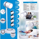 Grundig Bureaulamp Led 3-in-1 - Qi Technologie - Draadloze Telefoonoplader -  Bluetooth Speaker - 4 Standen - Wit