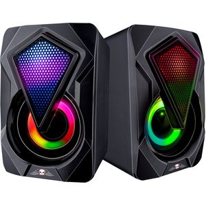 No Fear Speakerset - 2 Stuks - Lichtgevend - USB-aanlsuiting - Bluetooth/ Aux - Zwart