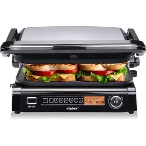 alpina Contact Grill - Tosti IJzer - 7 Standen - Anti-Aanbaklaag - 2100W - RVS/Zwart