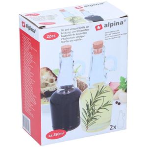Alpina Olie-en azijnfles set - met kurk - glas - 250 ml