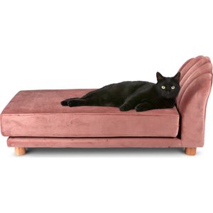 maxxpro Hondenbank, kattenbank, roze, verhoogd met houten poten, fluwelen materiaal, 90 x 44 x 34 cm, voor katten en honden tot 80 kg