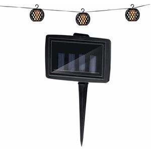 Grundig Lichtsnoer op Zonneenergie - Tuinverlichting 8 LED Lampionnen - 12 Lumen - LED met Vlammeneffect - Incl. Zonnepaneel - Batterijduur 8-6 Uur - Zwart