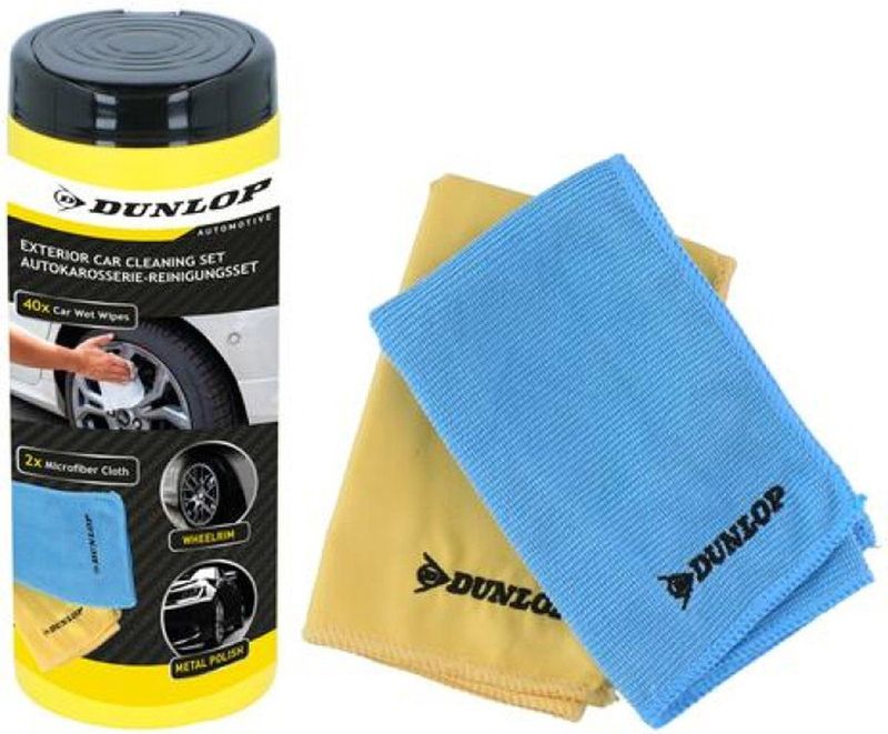 Dunlop - Autoreinigingsset - 3-delig - Microvezeldoeken en Vochtige Doekjes