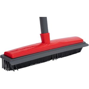 Dirt Devil Rubberen Bezem - Bezem dierenharen - Rubber - Vloertrekker - Met Steel 120 cm - Grijs/ Rood