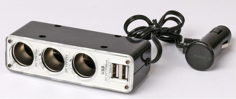 All Ride Autolader USB - 2 Poorten - Sigarettenaansteker - Zwart/Wit