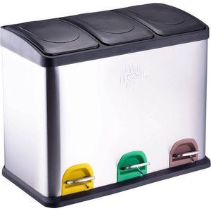 Dirt Devil Pedaalemmer 3x 15L - Prullenbak Afvalscheiding - RVS - Zilver