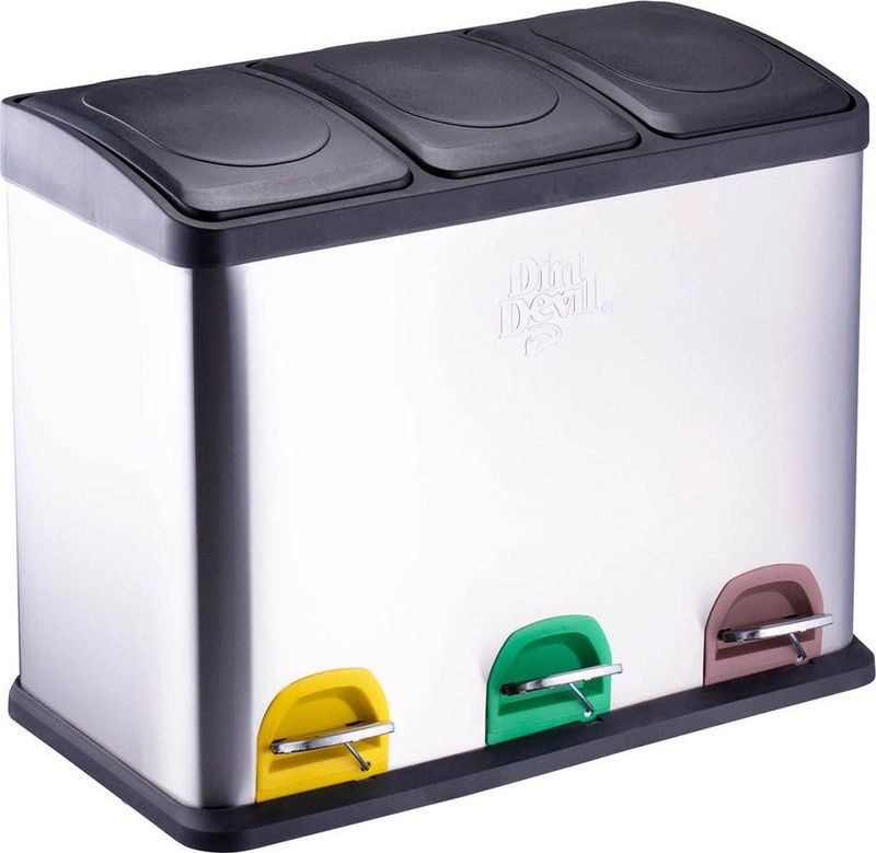 Dirt Devil Pedaalemmer 3x 15L - Prullenbak Afvalscheiding - RVS - Zilver