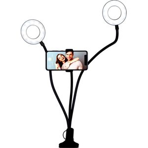 Grundig Selfie Studio Ringlamp - 2x Lampen - Selfie Lamp - Social Media en Vlogs - met Tafelklem
