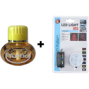 Turbo vanille luchtverfrisser inclusief ledverlichting 12/24 volt met dimmer in 7 kleuren met aanstekerplug