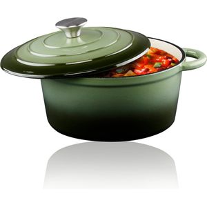 alpina Braadpan Gietijzer met Deksel - Bakpan ⌀ 24 cm - Alle Warmtebronnen - Groen