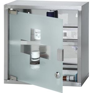 Medicijnkastje - RVS - Slot - 2 Sleutels - Transparante deur - 30 x 30 x 12 cm
