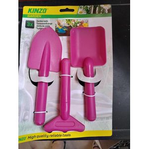 Kinzo Garden Kinder Tuingereedschap Set - 3-Delig - Handharkje en Twee Schepjes . ass kleur, blauw, roze, en groen