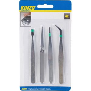 Kinzo - Hobby Pincetten Set - 4 Stuks - Voor Precies en Delicaat Werk