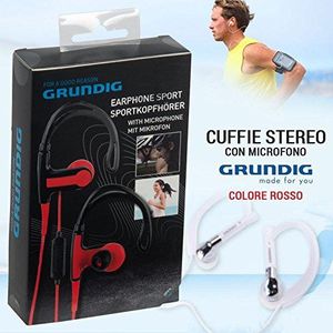 GRUNDIG Hoofdtelefoon stereo + microfoon headset sport voor smartphone iPod MP3 rood