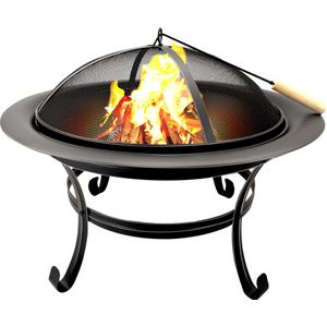 BBQ Collection Vuurschaal - Vuurkorf met Vonkenscherm - Buitenhaard 77 x 17 x 76 cm - Tuinhaard met Handvaten - Terrashaard voor Brandhout - Terras- en Tuinkachel voor Kampvuur - Carbon Staal